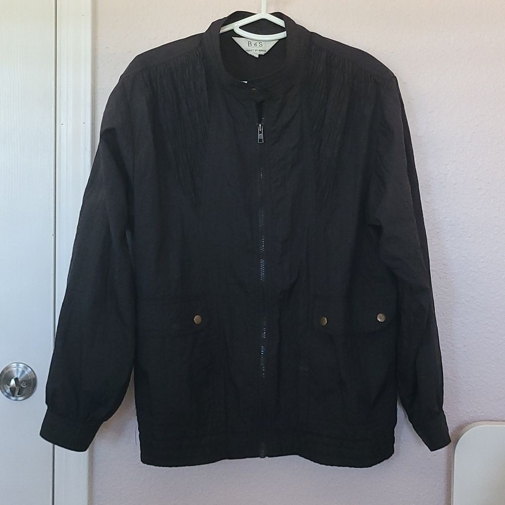 Black Windbreaker Jacket Size 9 Women's Full Zipped Spring Winter Bomber Style